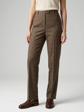 Incotex High Comfort Plaid Wool Blend Trousers Brown IT 44 US 8